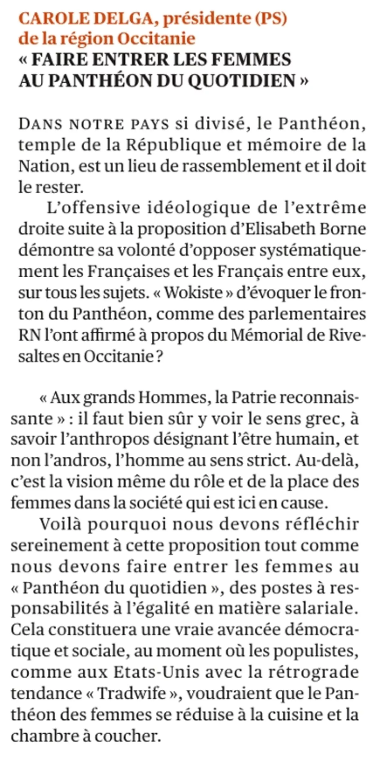Carole Delga : « Faire entrer les femmes au Panthéon du quotidien »